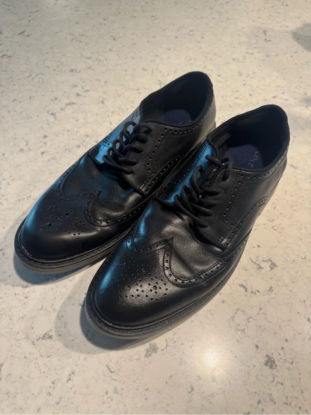 Cole Haan Black Leather Wingtip Derby Shoes